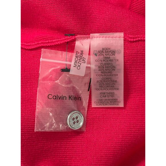 NWT Calvin Klein Knit Belted Balloon Sleeve Midi Dress Women's XL Pink Stretch - Picture 13 of 14